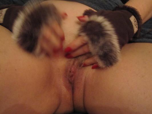 Wife - Fur Gloves, Glass Dildo and Swollen Clitoris