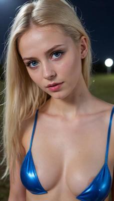 Blonde in Latex auf der Straße